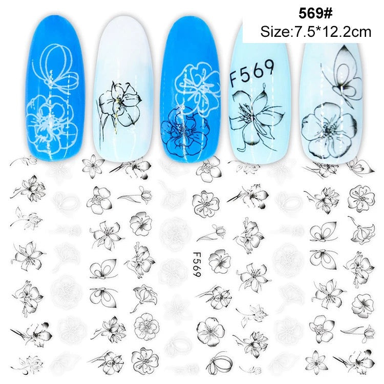 Deb’s Decals -  Black & White Florals  F569